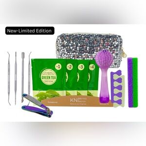 15 Pcs Pedicure Set with Silver Velvet Sequin Bag
